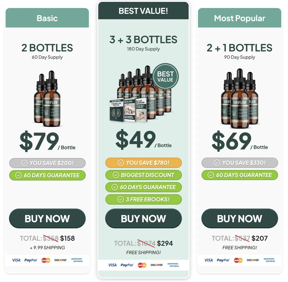 ViriFlow packages 2 bottle 2 plus 1 and 3 plus 3 official price options